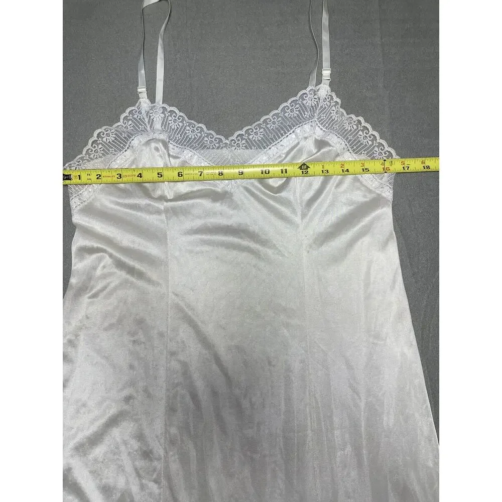 Sears 36 Full Slip Night Dress Vintage Nylon Ivory Lace Adjustable Strap V-neck*